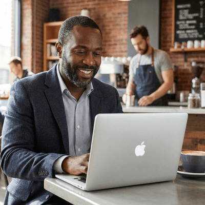 Professional working in a coffee shop